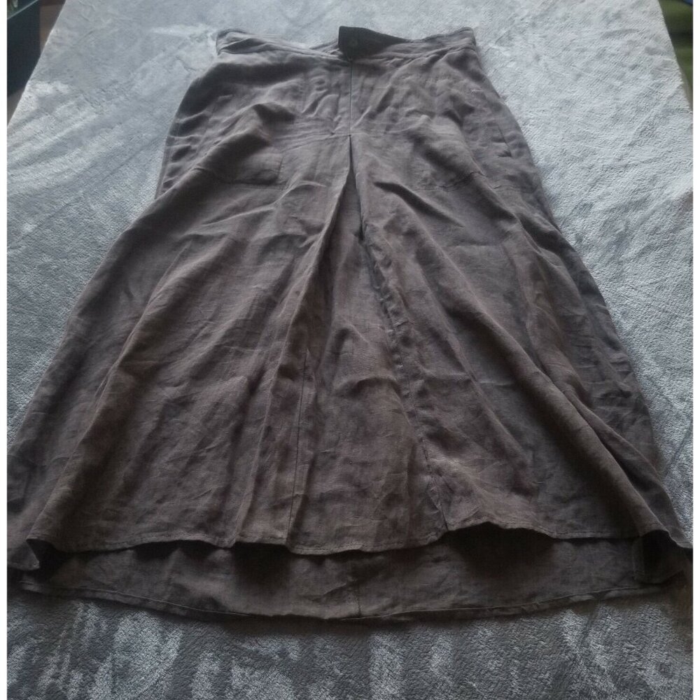 Strenesse Blue Womens  Size 8 Casual A-Line Linen Midi Skirt High Slits Gray